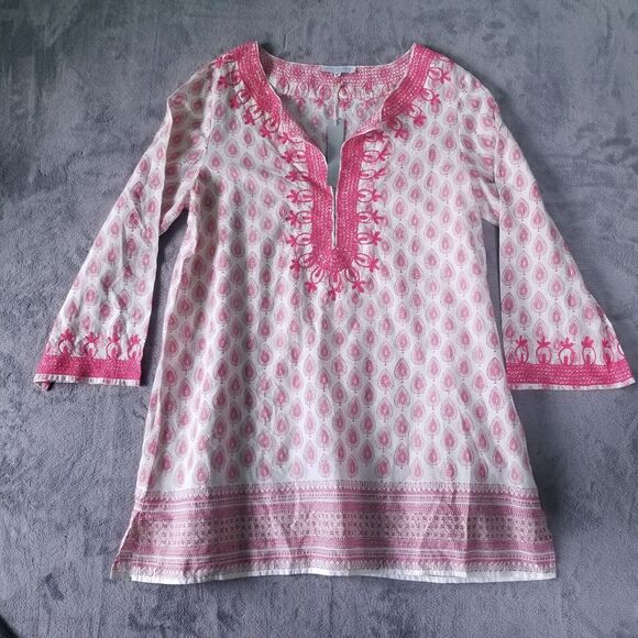 NEW Pomegranate Inc. Resort Tunic Coverup Pink XL Embroidery Beach Pool Summer - Picture 1 of 8